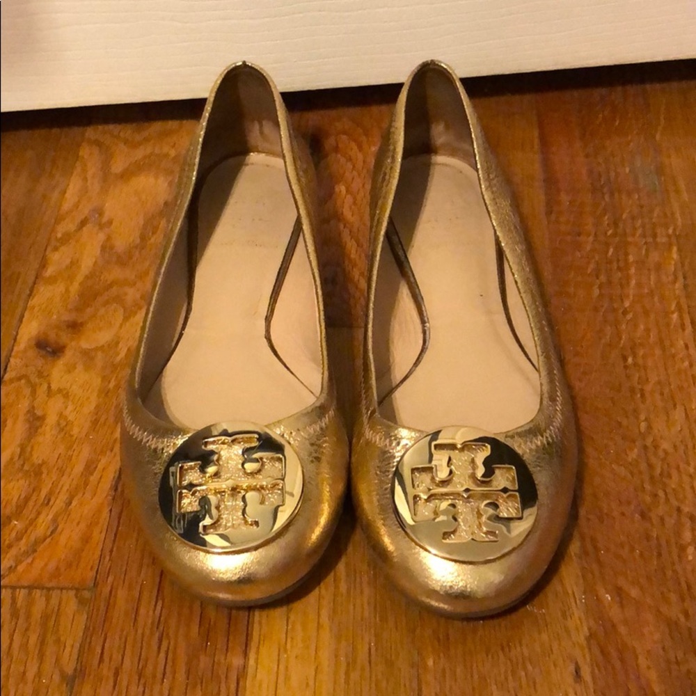Tory Burch Gold Metallic Reva Flat Size 6.5